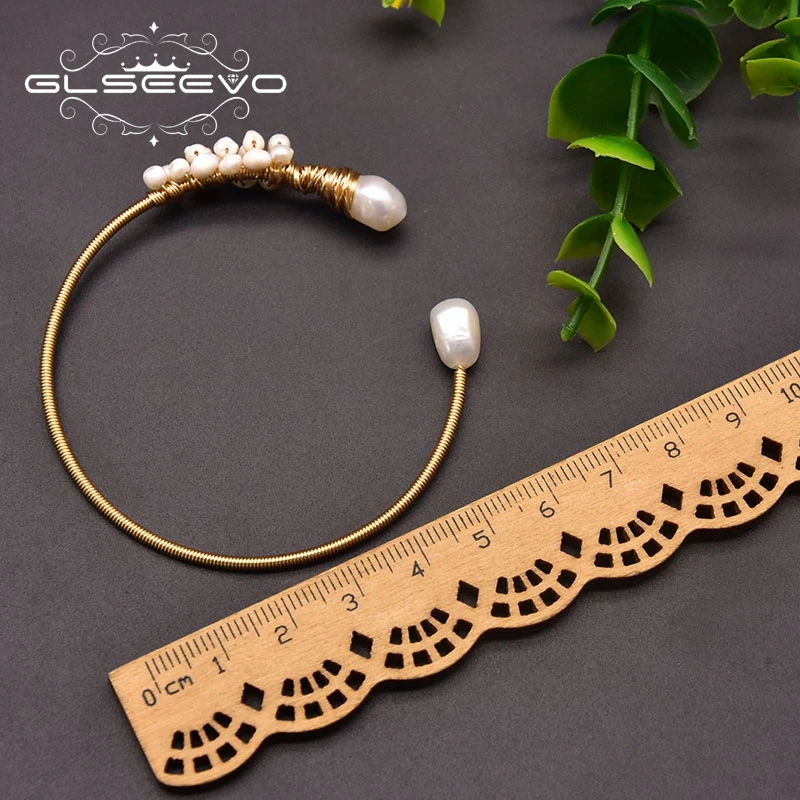 

GLSEEVO Pure Natural Freshwater Baroque Pearl Bracelet Woman Wedding Party Open Bracelet Gift Luxury Jewelry GB0972