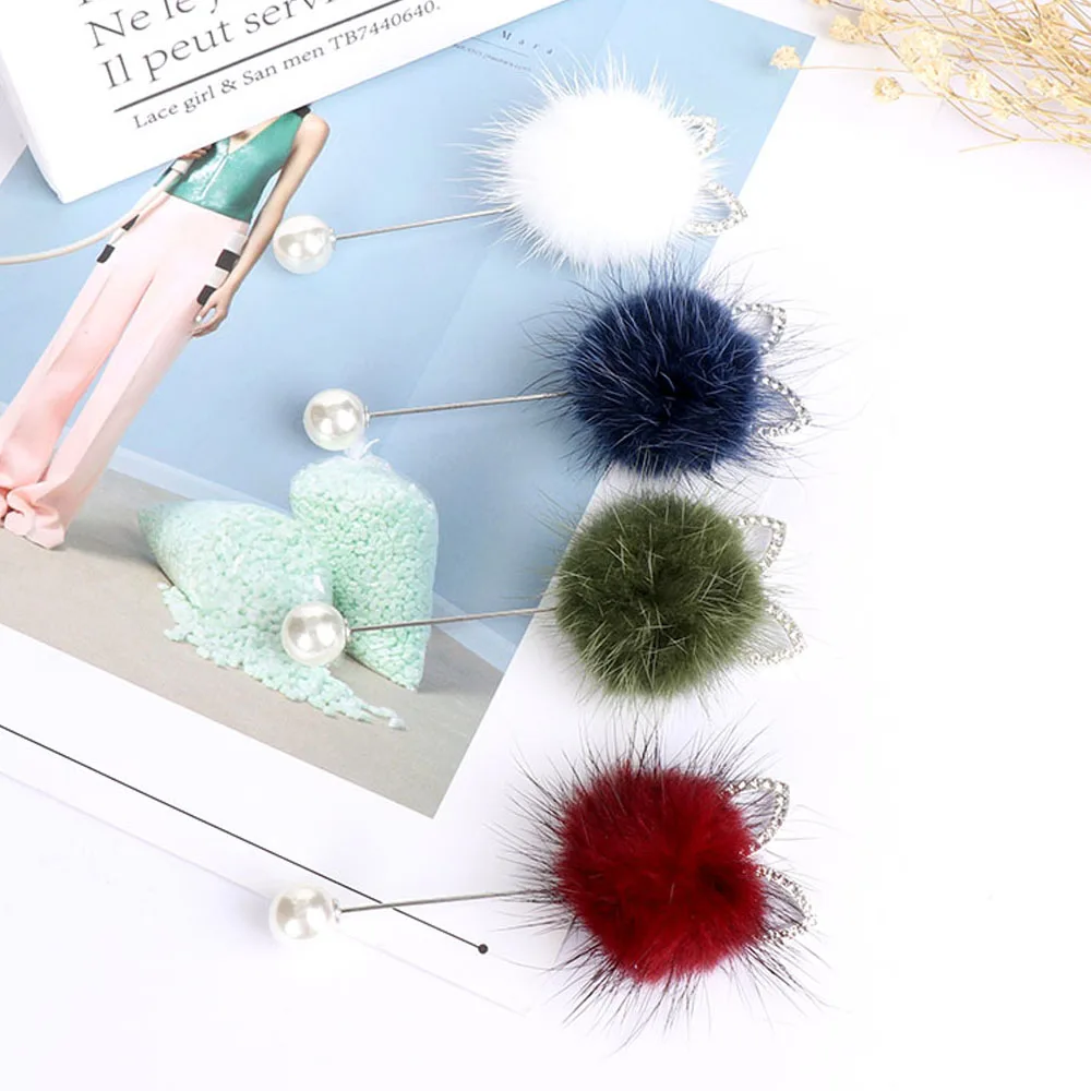 Милые кроличьи ушки натуральный мех норки Мех Брошь из шариков шпильки для