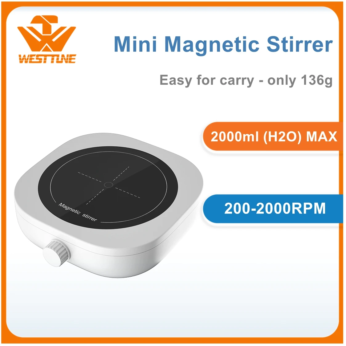 Магнитная мини-мешалка MS2000 объем перемешивания 2000 мл маленький размер макс.