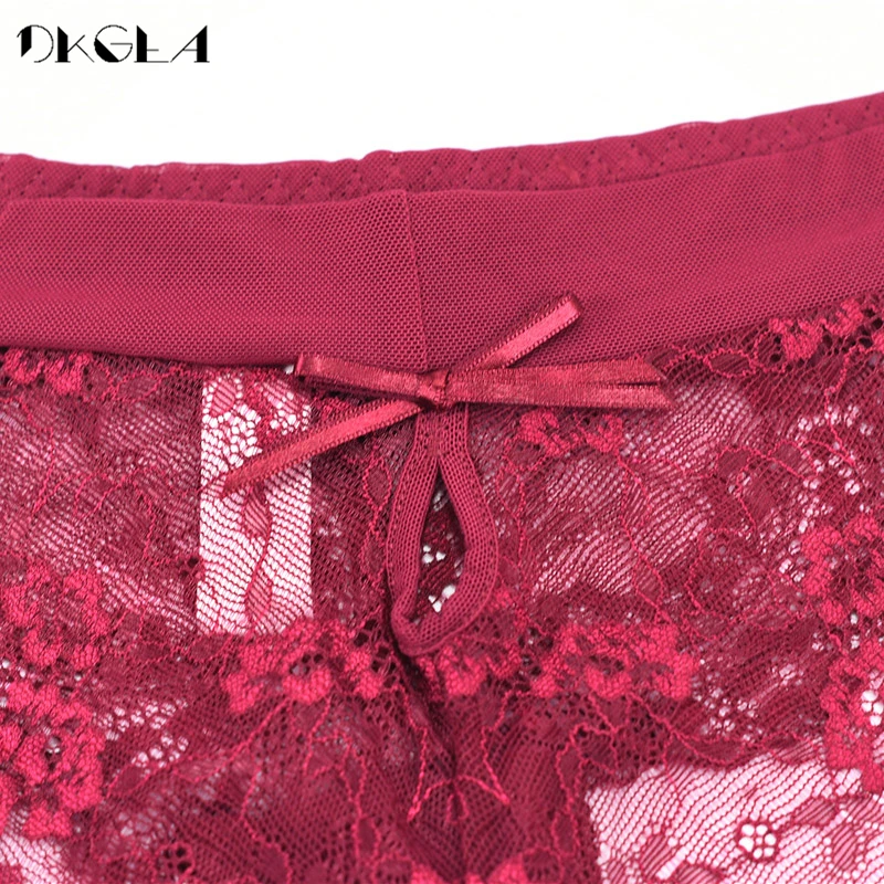 

High Quality Lace Briefs Embroidery Women Mid-Rise Panties Soft 3 Pcs Burgundy Black Plus Size Underwear Transparent Sexy Panty