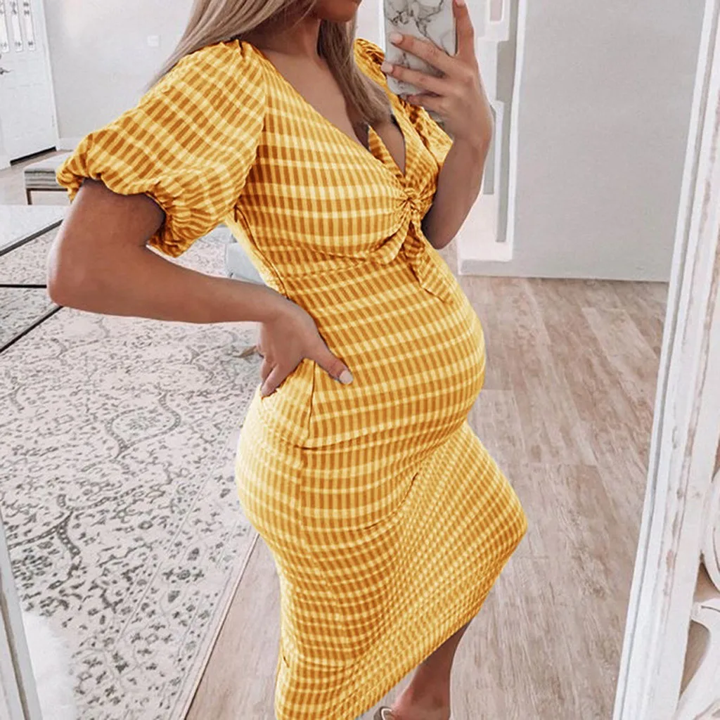 Летнее платье для беременных с V-образным вырезом и коротким рукавом | Мать