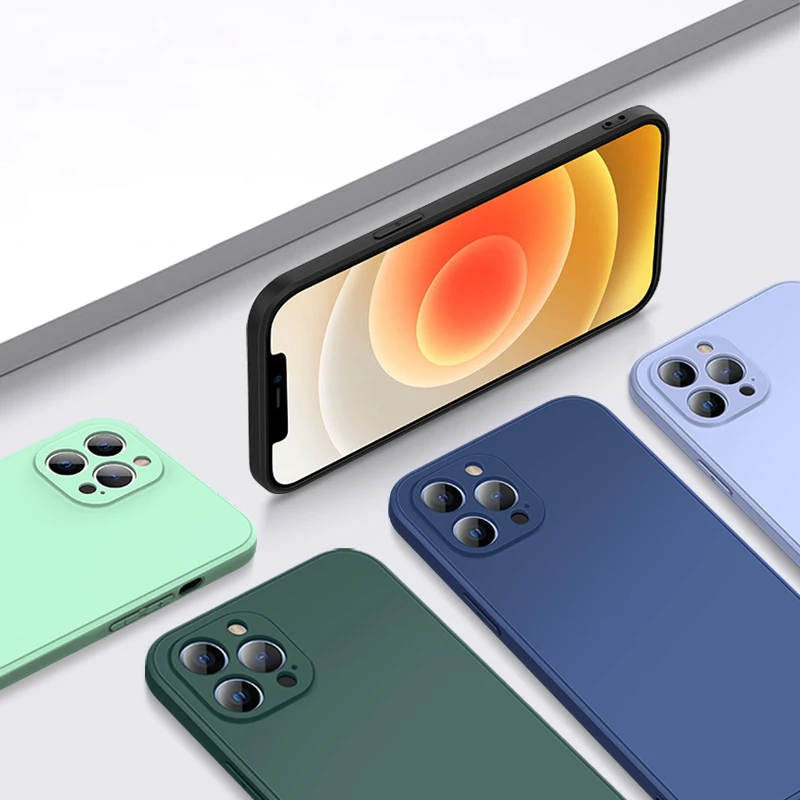 

Luxury Orignal Square Liquid Silicone Case For iPhone 11 12 Pro Max Mini X XS XR 7 8 6s Plus SE 2020 Soft Shockproof Phone Cover