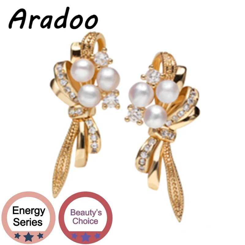

ARADOO Natural Pearl Stud Earrings 18K Gold Plated French Temperament Earrings Vintage Versailles Light Luxury Earrings