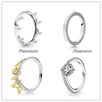 authentic 925 sterling silver ring square sparkle wishbone ring with crystal for women wedding party gift pandora jewelry