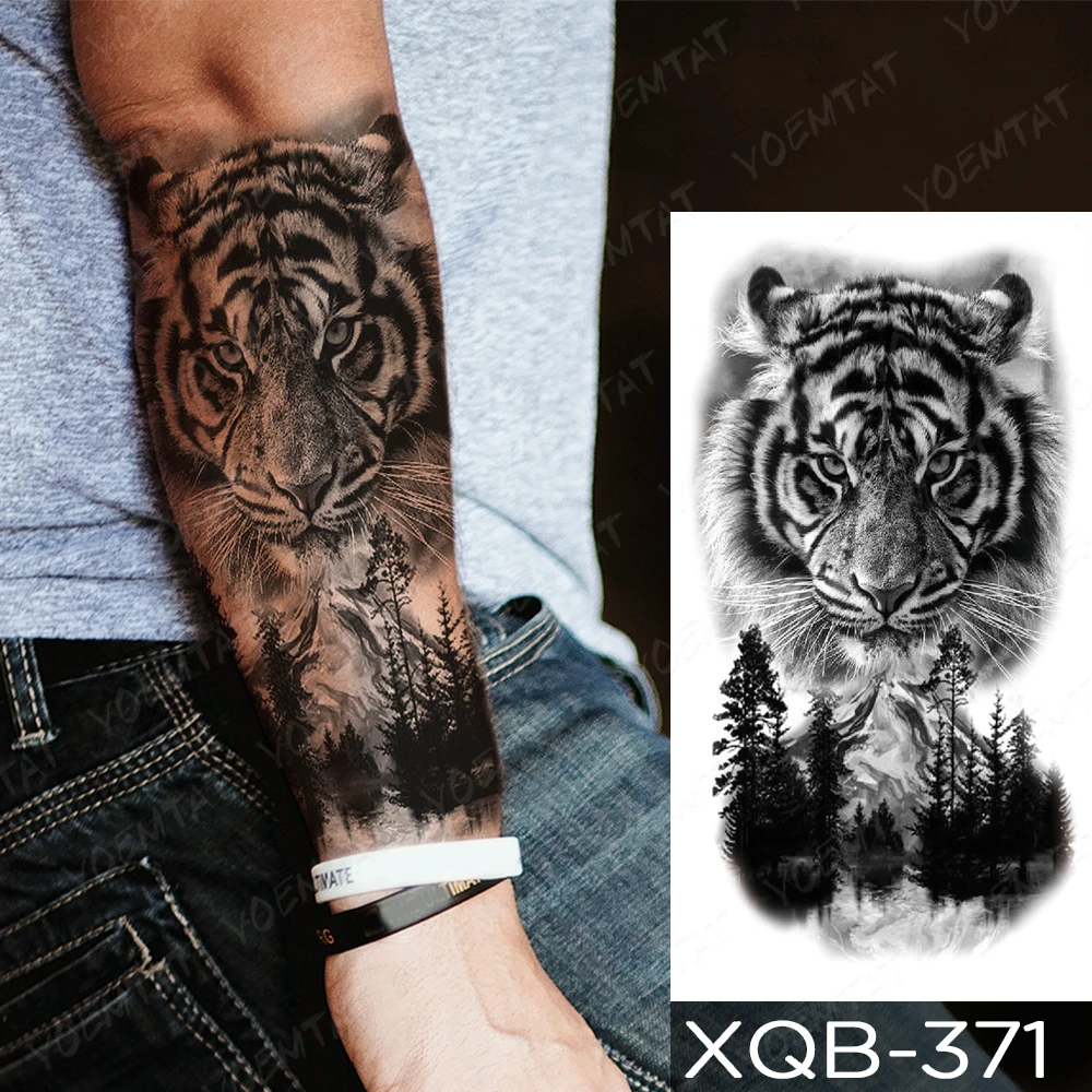 

Man Girl Black Waterproof Temporary Sleeve tatooo Sticker Tiger Rose Character Gear Lance tattoo Body Art Transfer Fake tatoo
