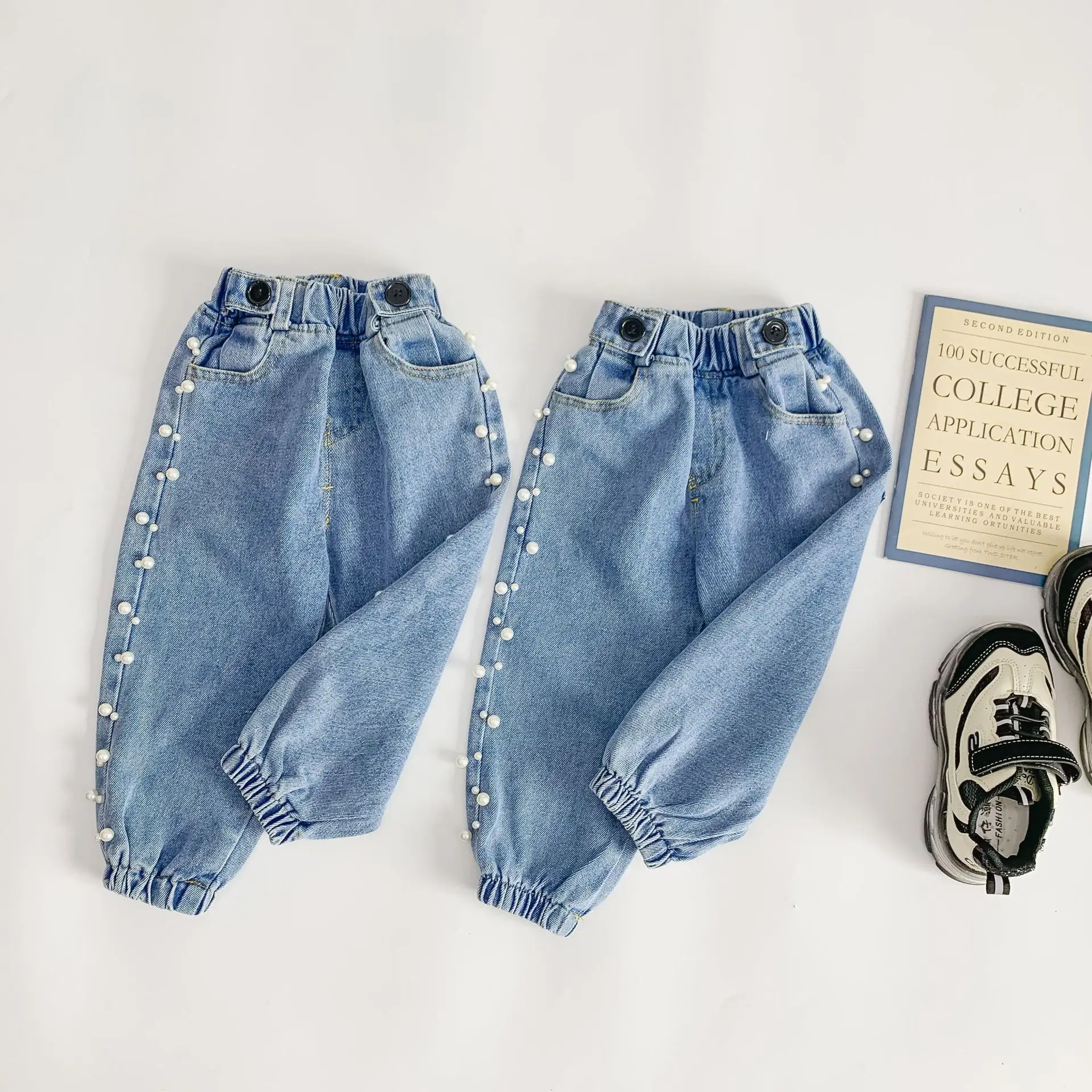 Милые осенние модные повседневные джинсы с жемчужинами для девочек 1 6 лет