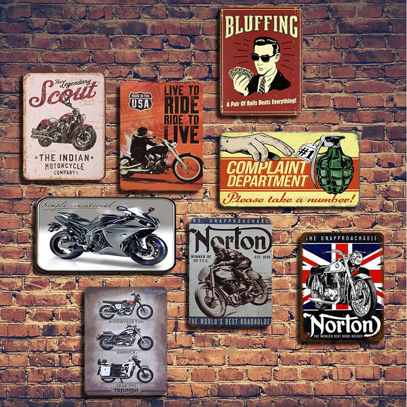 

Винтажный металлический постер для мотоцикла, жестяной знак, мужская пещера, ретро, гараж, бар, Декор, железная пластина, табличка, старые мо...