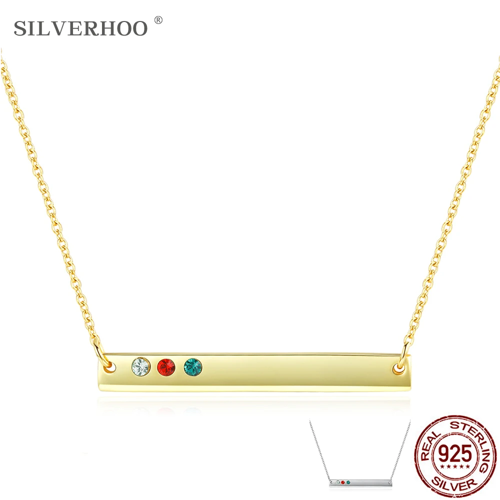 

SILVERHOO S925 Sterling Silver Long Strip Pendant Women Necklace Simple Light Luxury Austria Crystal Chains Fine Jewelry 2020