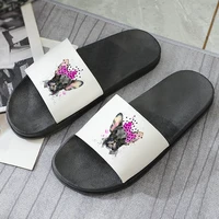cute pug printed 90s girls flat shoes korean version lady slipper slides flat shoes femme summer casual women slippers