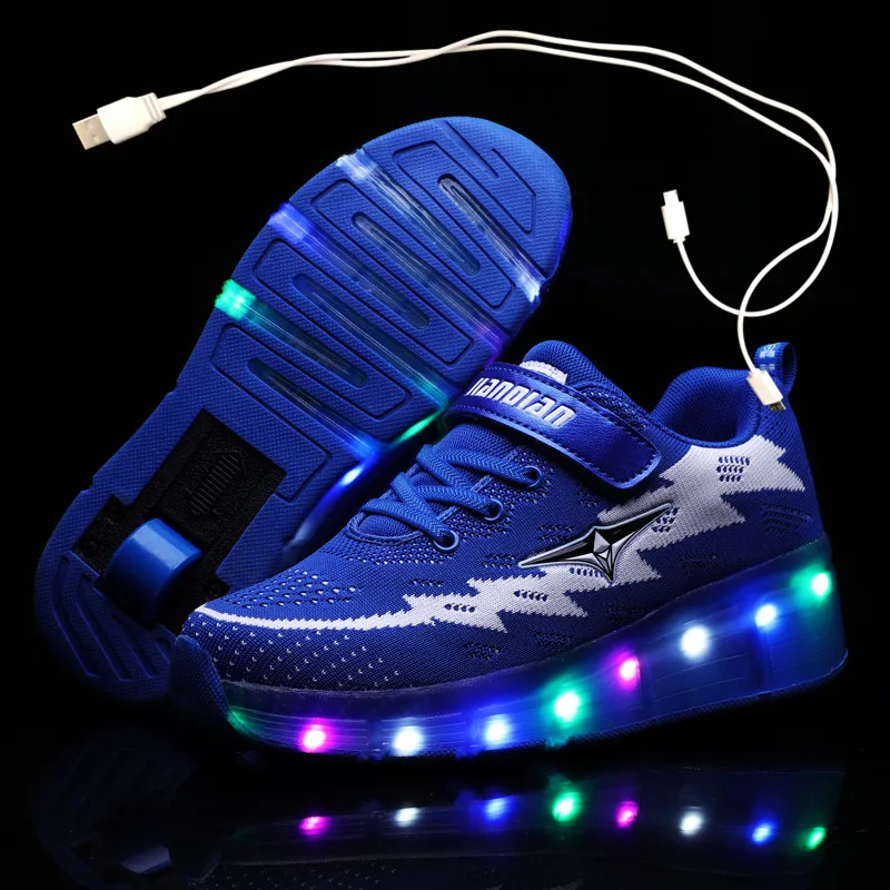 

Children One Two Wheels Luminous Glowing Sneakers Pink Black Led Light Roller Skate Shoes Kids Led Shoes Boys Girls USB Charging