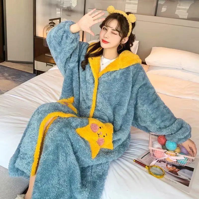 Autumn and winter pajamas women coral velvet thickened warm long robe fat plus size fat mm 200 pounds home furnishing clothes