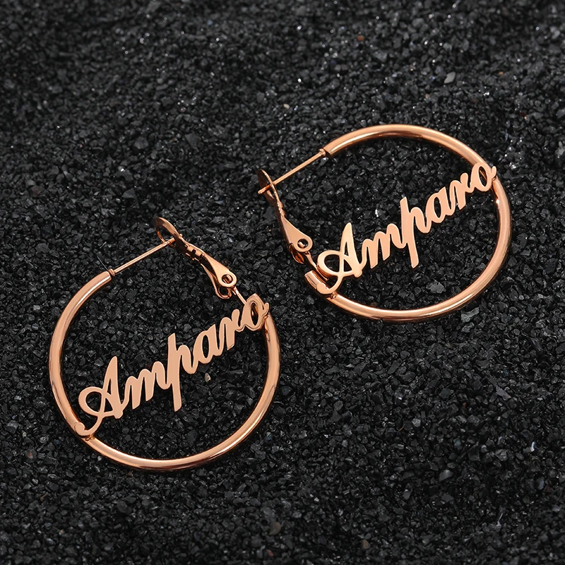 Hiphop Brincos Big Circle Personalized Custom Name Earrings For Women Boho Jewelry Christmas Gift Rose Gold Silver Pendientes | Украшения и