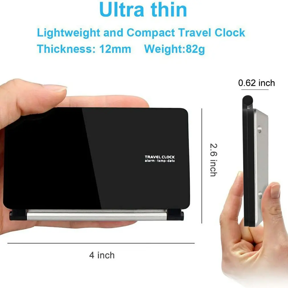 

Folding Mini Silent Desk Travel Electronic Digital Alarm Clock With Temperature Calendar Week Repeating Snooze Digital Screen