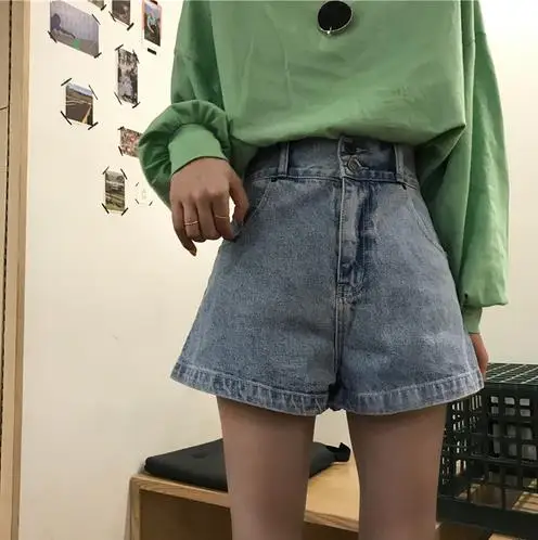 Шорты женские джинсовые с завышенной талией свободные короткие шорты в
