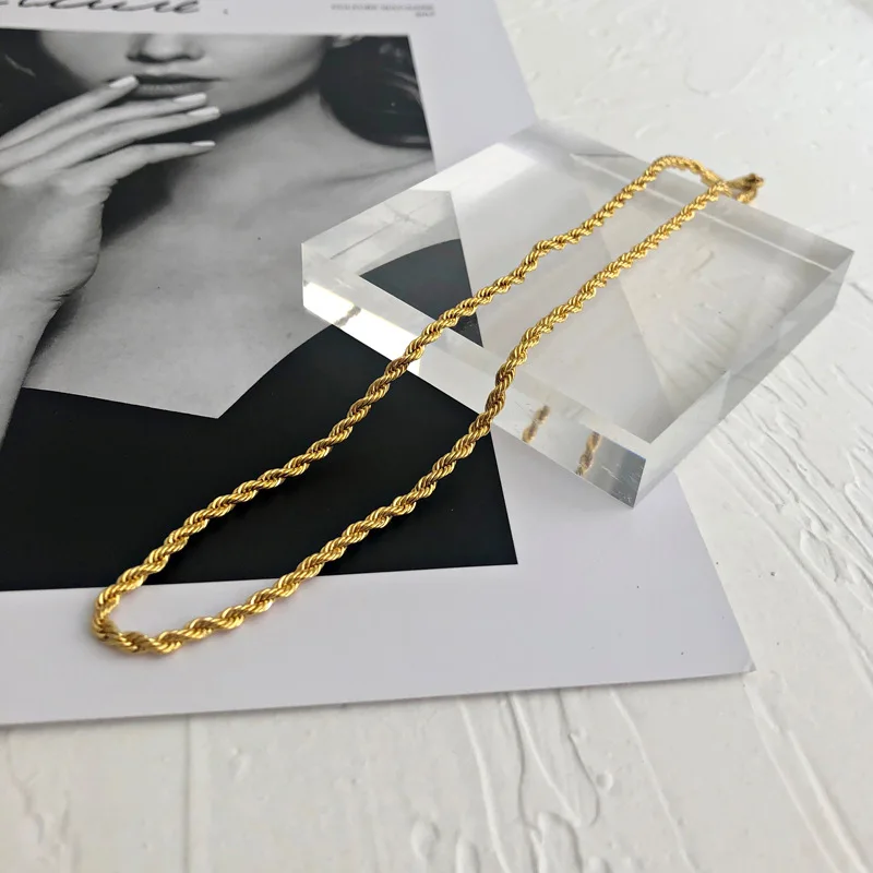 

6mm/3mm/2mm Gold Filled Jewelry Sets Necklace Bracelet Jewelry Thick Twisted Chain Boho Charms Bijoux Rocznica Gift For Women