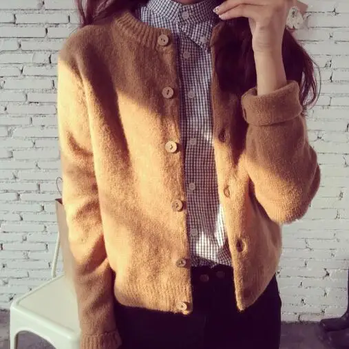 Женский кардиган свитер осень зима шерстяной вязаный Толстая короткая куртка
