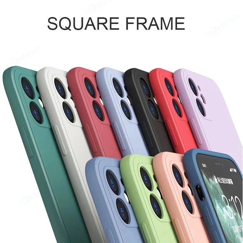 

Hot Luxury Original Square Liquid Silicone Phone Case For iPhone 12 11 Pro Max Mini XS X XR 7 8 Plus Thin Soft Cover Candy Case