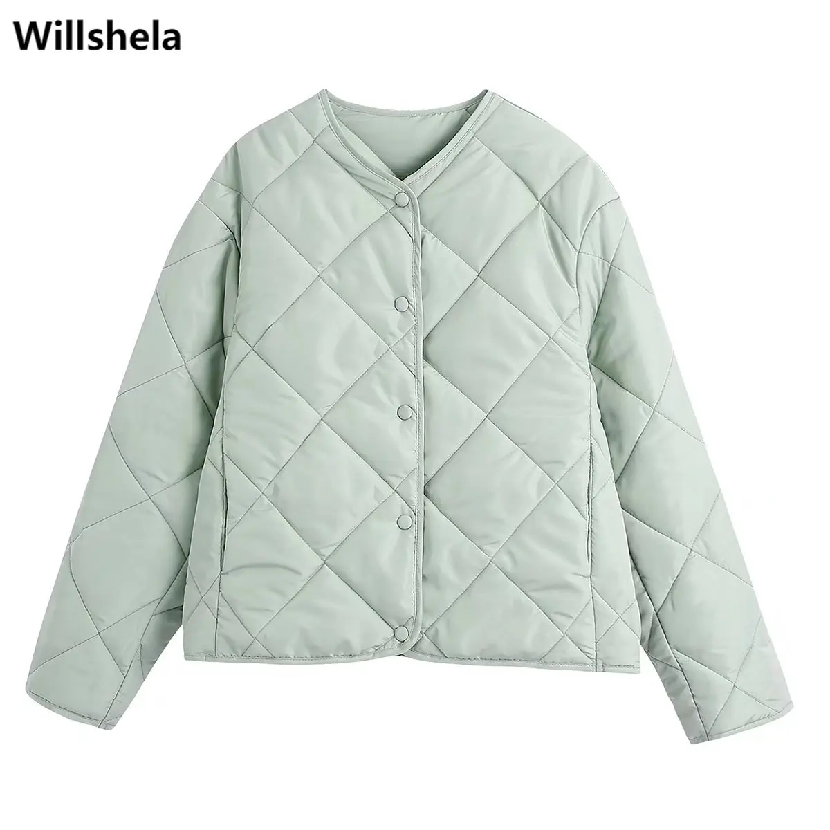 

Willshela Women Fashion Solid Single Breasted Cropped Jacket Vintage Long Sleeves O-Neck Female Coat Chic Tops Outfit
