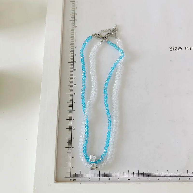 

Simple White Blue Crystal Bead Chain Choker Necklace Square CZ Zircon Necklace For Women Fashion Jewelry Prom Accessories