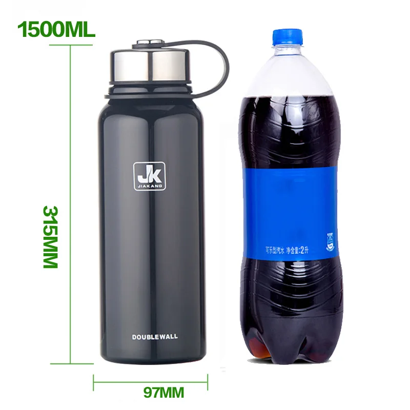 1500ml Blcak Логотип нержавеющая сталь на заказ вакуумная фляга термобутылка двухслойные термосы чашка для бутылок с водой Спортивная уличная шейкер кружка - Цвет: 1500ml Blcak