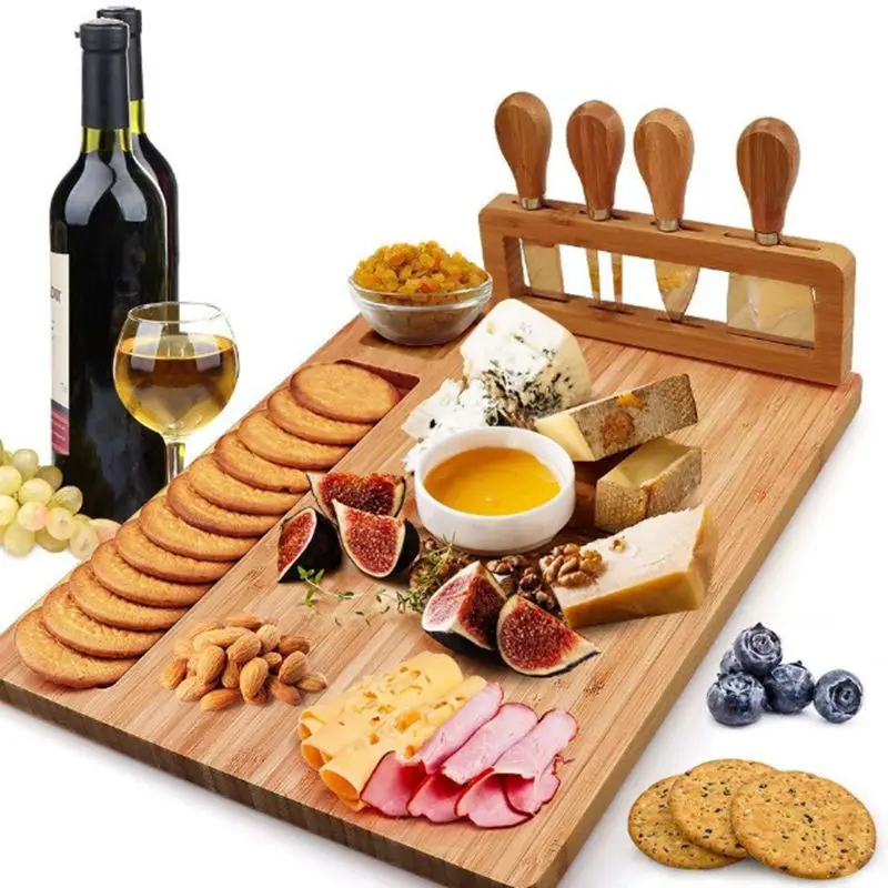 

Bamboo Cheese Board Knife Slicer Fork Scoop Cut Kitchen Cooking Tools Cutting Wood s s