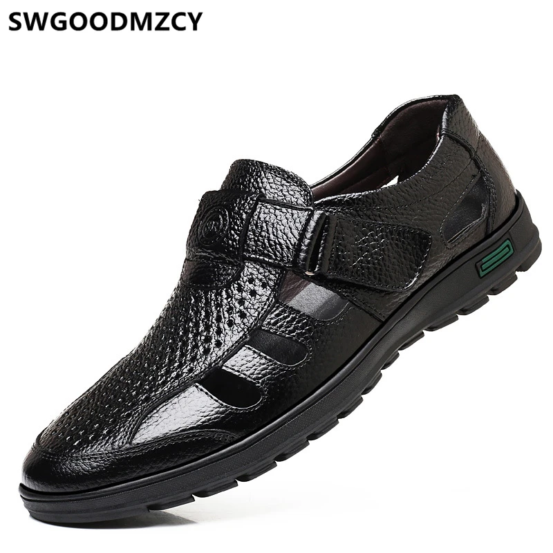 Summer Mens Shoes Genuine Leather Formal Dress Men's Sandals Casual Breathable Designer Men High Quality Plus Size 48 Buty | Обувь