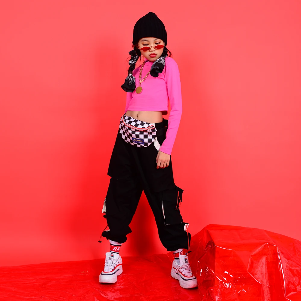 Танцевальные костюмы в стиле хип хоп для девочек розовые и зеленые топы штаны