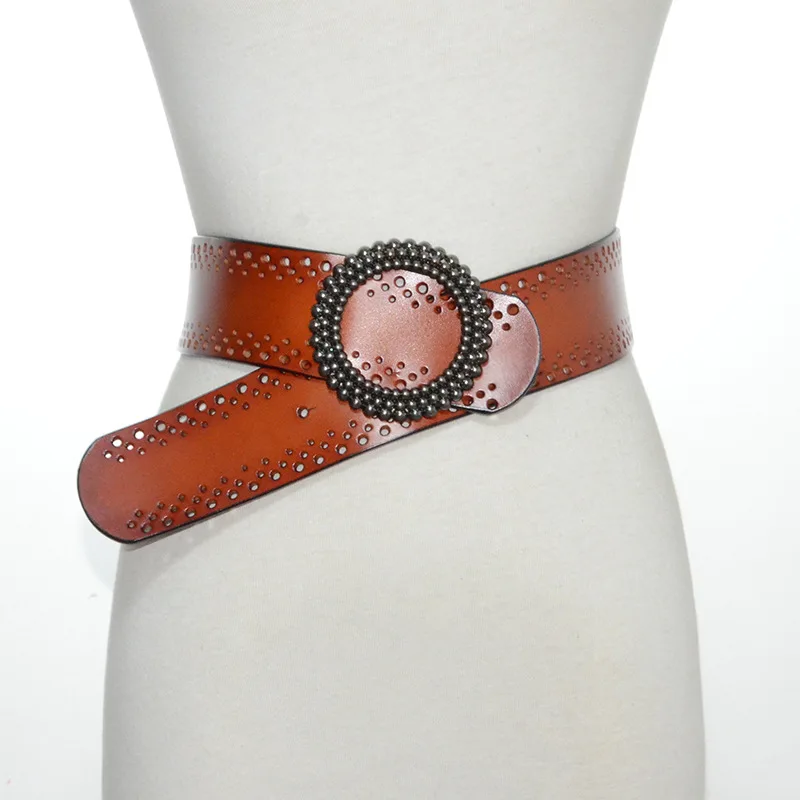 New Womens Hollow Out Belt Genuine Leather Belts for Women Female Gold Pin Buckle Strap Fancy Vintage Jeans Dropshipping |