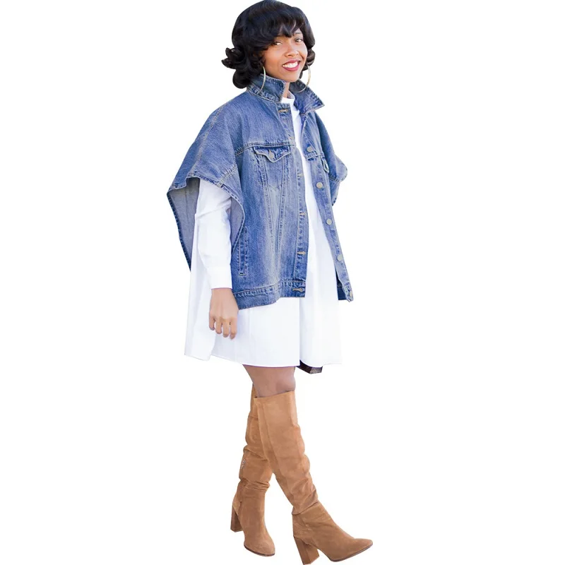 Женская джинсовая куртка с рукавом летучая мышь свободная офисная до локтя