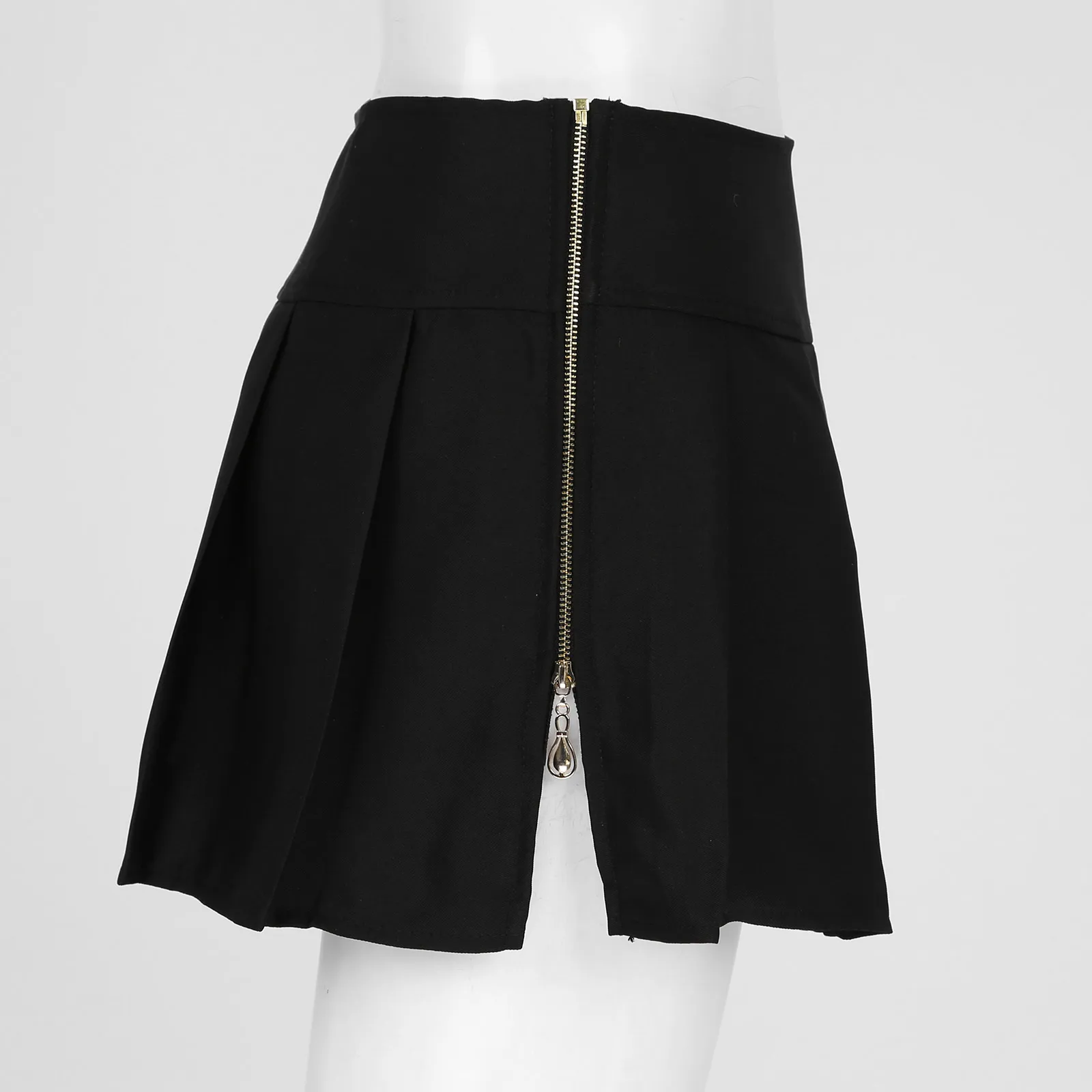 

Women Black Pleated Skirt Ladies Solid Color Gothic Side Zipper Hot Sexy Miniskirt Kawaii Cute Clothes Party Pole Dance Clubwear