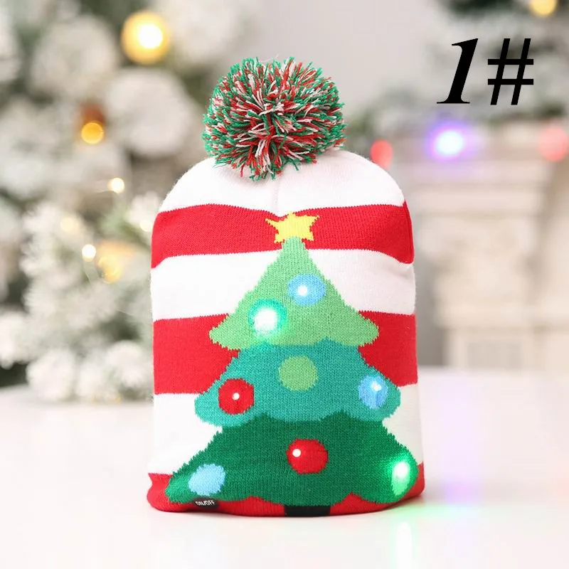 

4 Colors Cute 1pc LED Warm Party Adult Kids Girl Knitted Dress Up Luminous Christmas Hat Caps