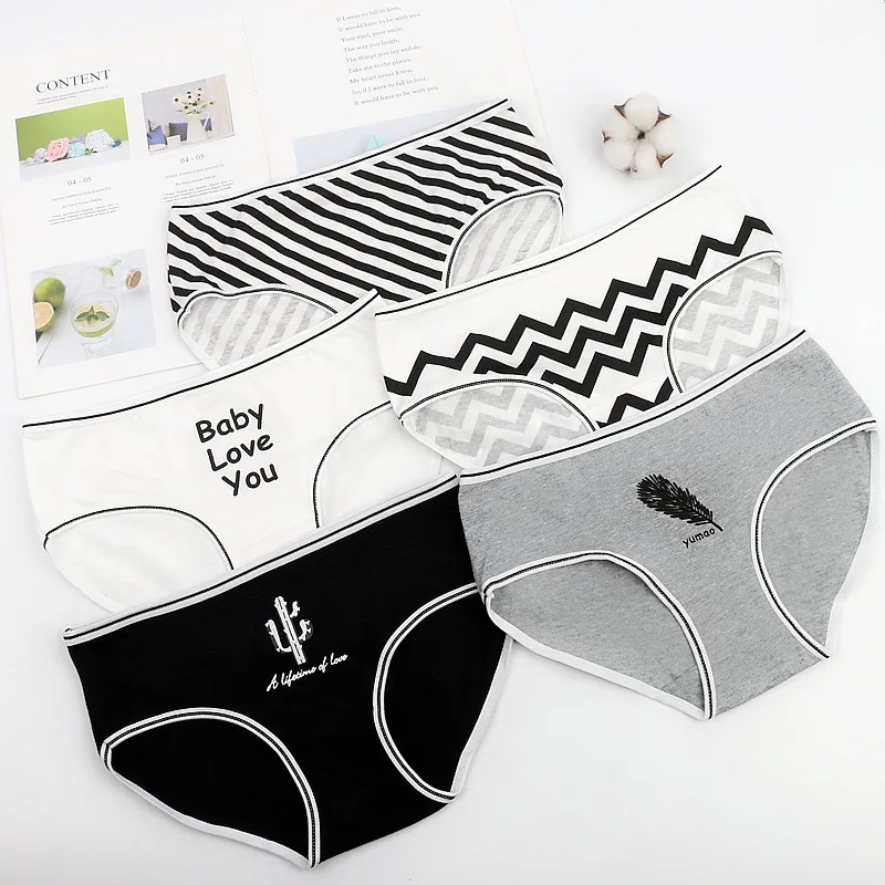 Женские трусики в полоску с принтом кактуса Нижнее белье Трусики для девушек