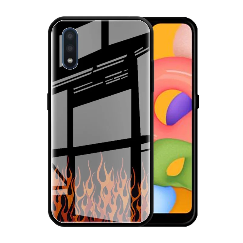

Case Cover for Samsung Galaxy A21S A51 A71 A70 A50 A30 A20 A10 M31 M51 Tempered Glass Phone Funda Coque Red Black Art Flame