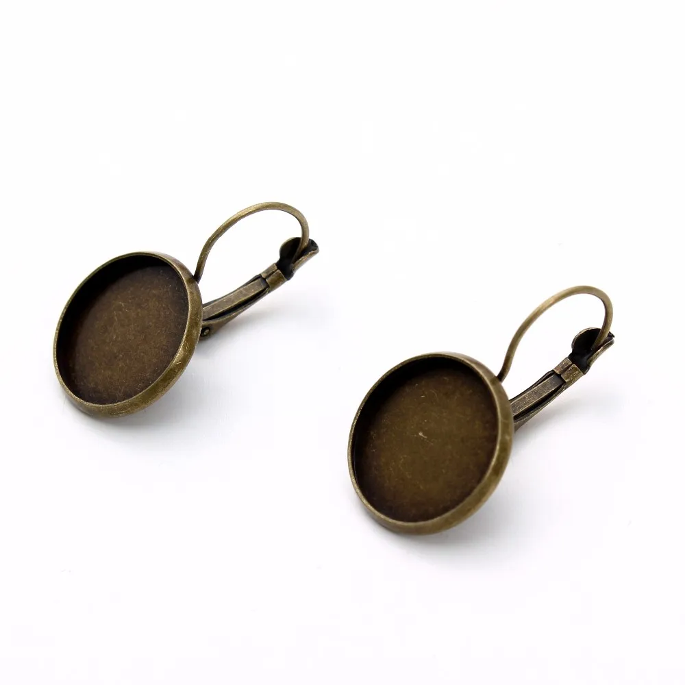 

10pcs/lot 10/12/14/16/18/20/25mm Drop Earring Settings Posts Bronze Blank Earrings Base Tray Bezel Clip For Cabochon Cameo