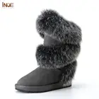Женские высокие зимние сапоги INOE, из натуральной овечьей кожи и лисьего меха, черные, серые