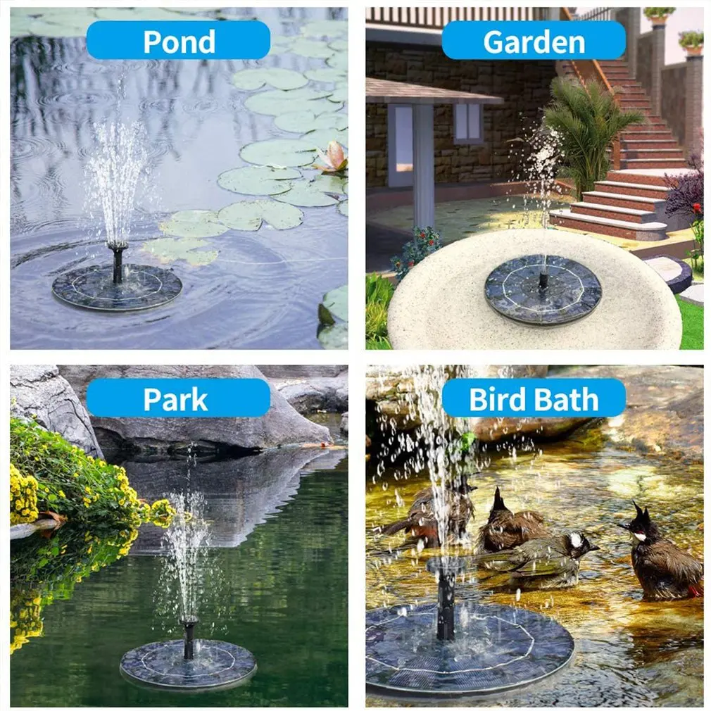 

Solar Fountain Pump 1.4W With 6 Styles Nozzles Solar Powered Water Pump Submersible Outdoor For Bird Bath Pond Pool Fish Tank