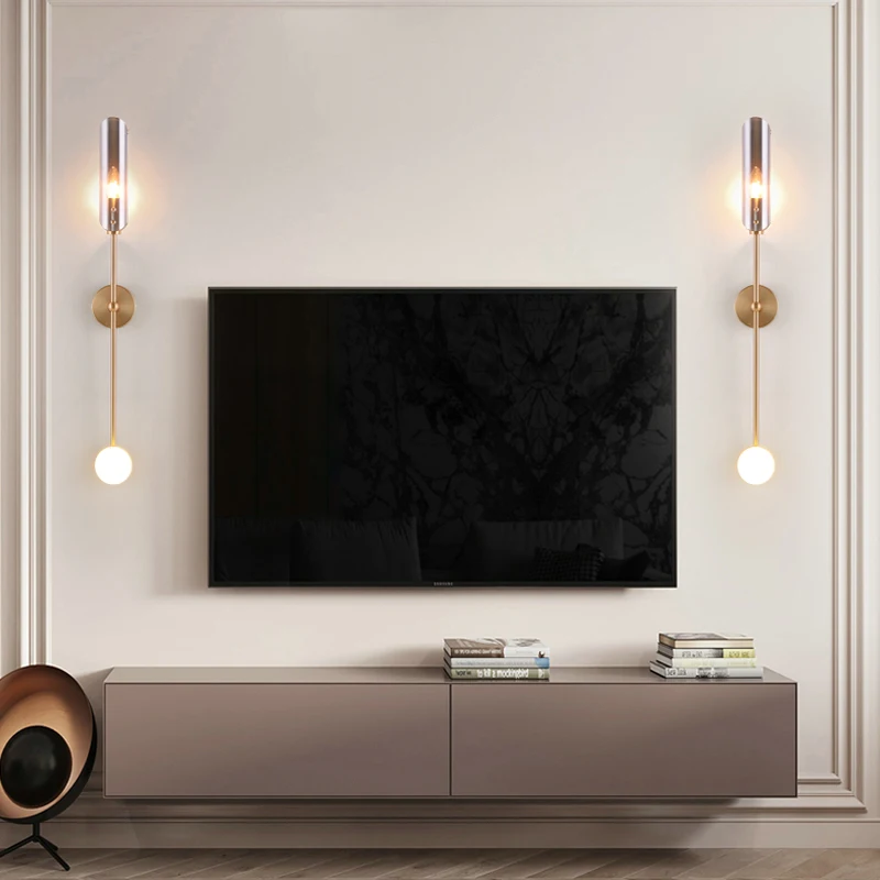 FKL Nordic Bedroom Wall Lamp Glass Creative Long Strip Wall Lamp Living room Background Wall Aisle LED Wall Lamp