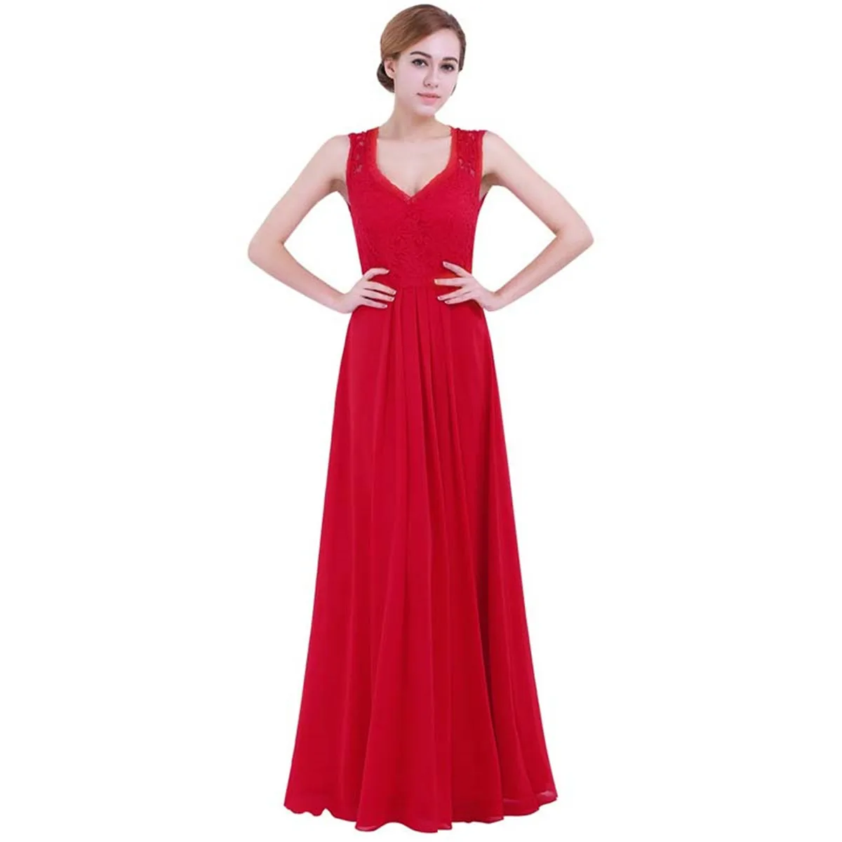 Женское шифоновое платье без рукавов TiaoBug длинное кружевное подружки невесты с v