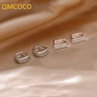 QMCOCO 925 Серебряные Простые Модные двухрядные круглые серьги-кольца с цирконом для женщин ювелирные изделия для вечерние Ринок аксессуары