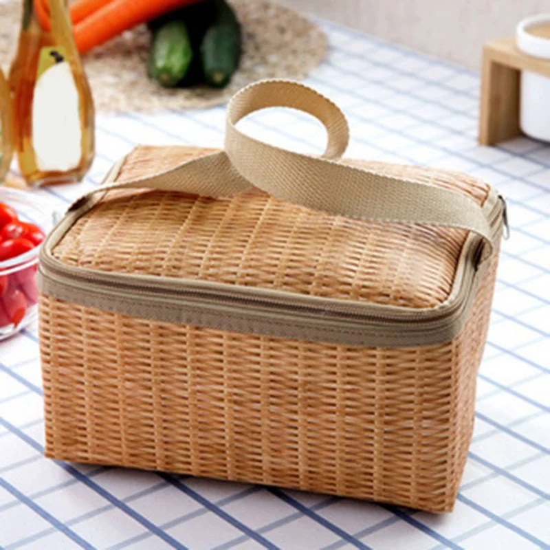 

Rattan-like Portable Lunch Bag Insulation Box Insulation Bento Box Waterproof Shockproof Handbag Picnic Bag