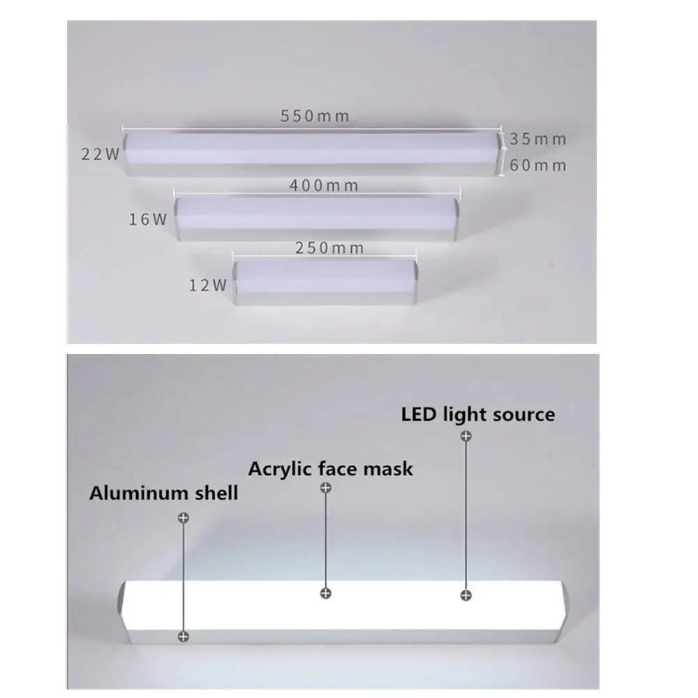 

LED Mirror Light 12W 16W 22W AC85-265V High Brightness Mirror Light Waterproof Fixture Acrylic Wall Lamp for Bathroom Lighting