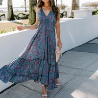 summer womens dress 2021 new product sling v neck dress printed sleeveless vintage long dress