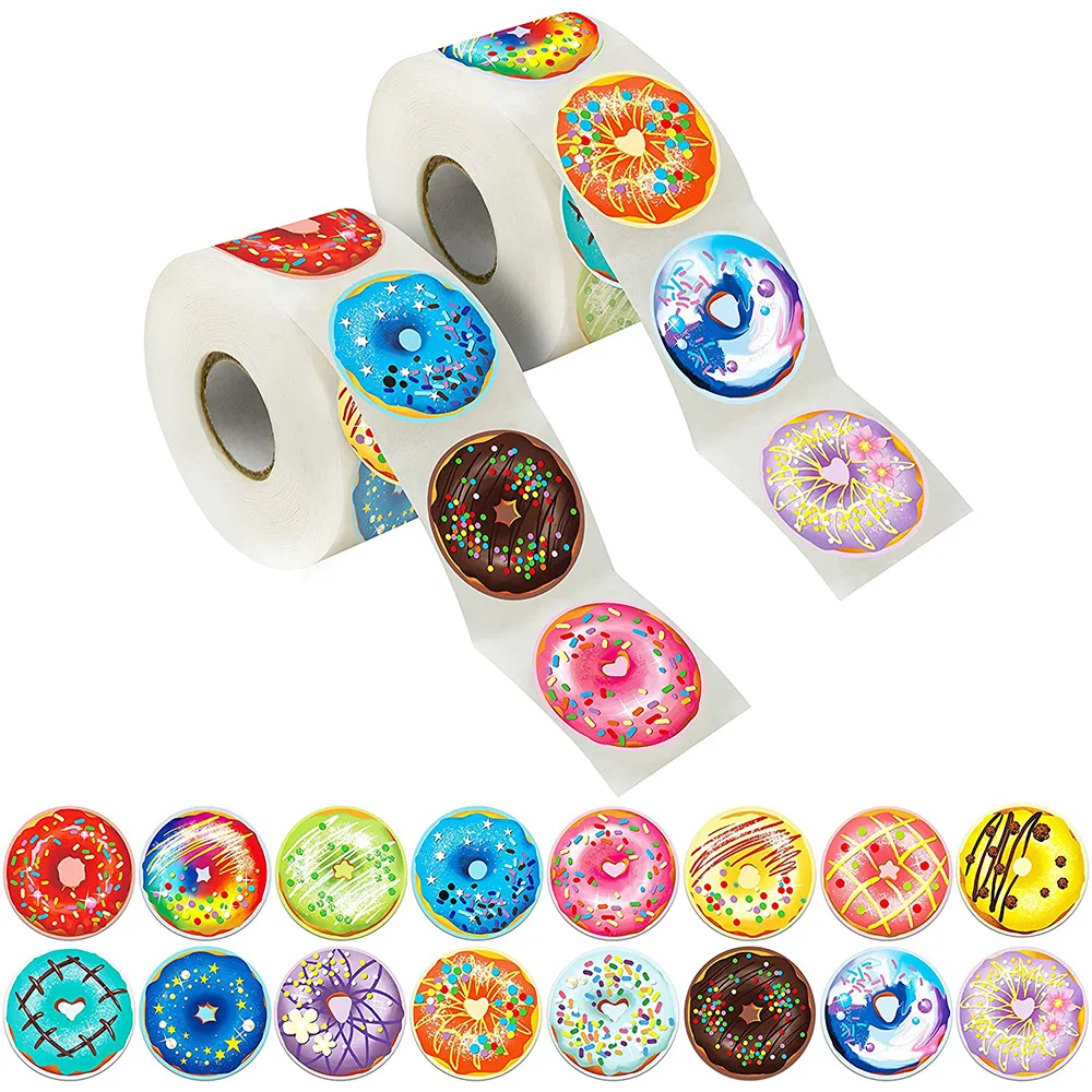 

500Pcs/Roll Round Donut Stickers Homemade Bakery Baking Colorful Decoration Labels Kids Party Scrapbooking Stationery Stickers