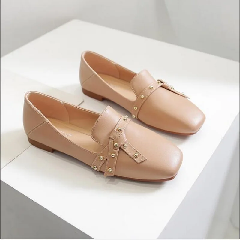 2021 Spring Summer Women Flat Shoes Women Fashion Loafers rivet belt buckle square head Boat Shoes Casual Free Shipping