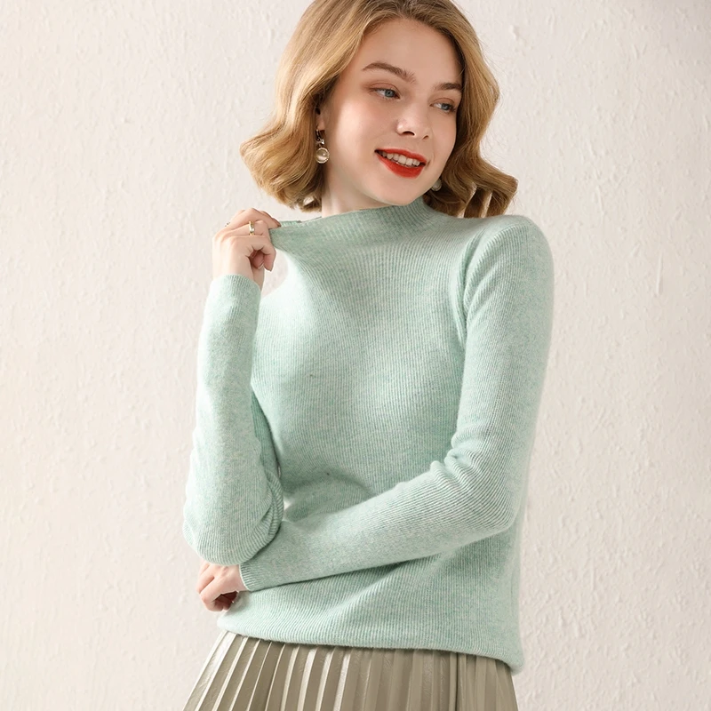 

Cashmere sweater women high neck sweater pure color slim 100% pure wool knitted pullover women plus size top