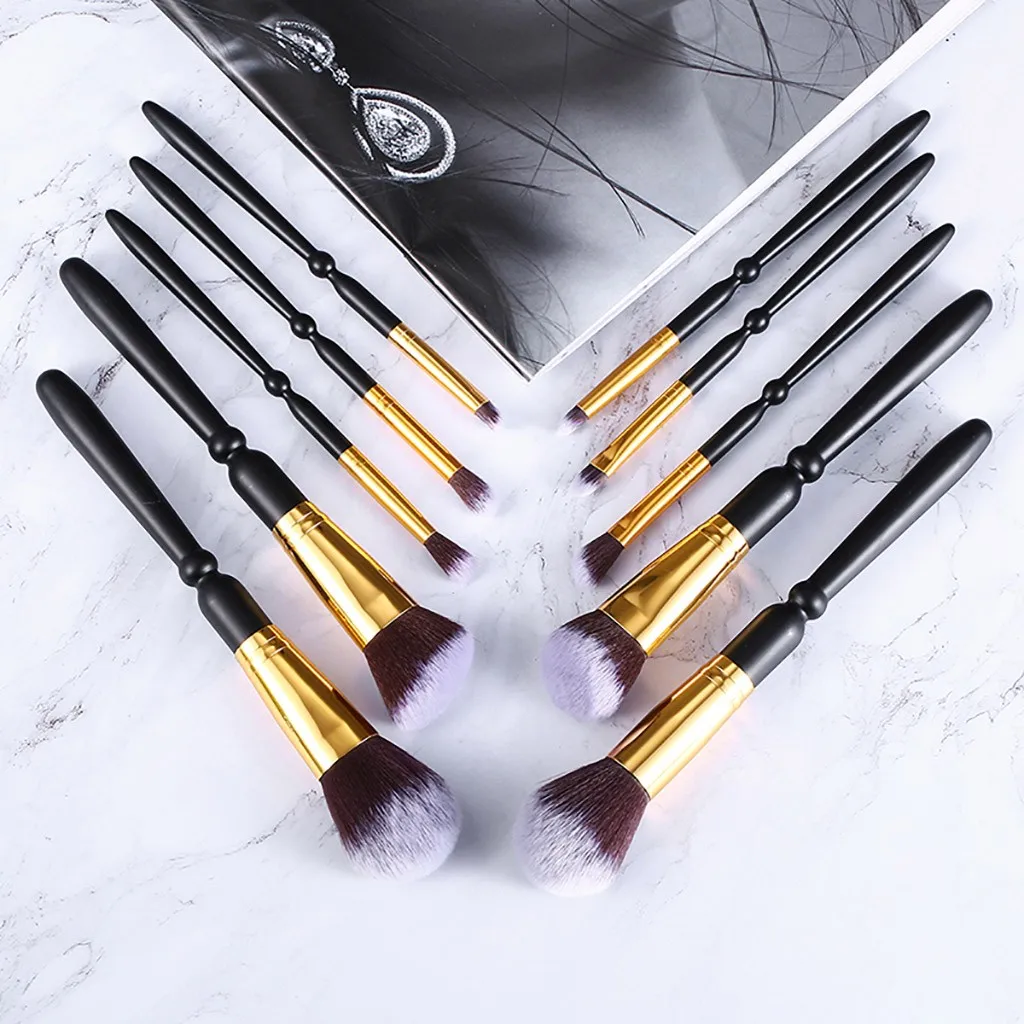 10 шт деревянная ручка Золотая трубка коричневый фон белый Пик набор кистей Для