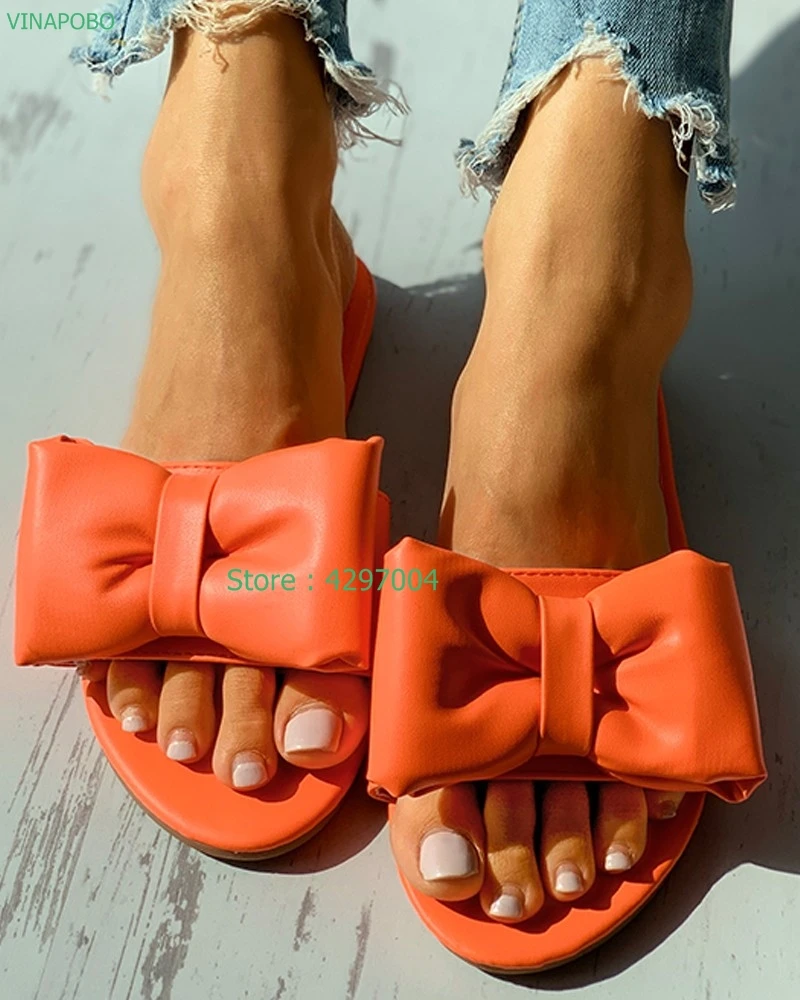 

Женские шлепанцы с бантом vinapobo, летние, желтые, белые, розовые шлепанцы, 2021