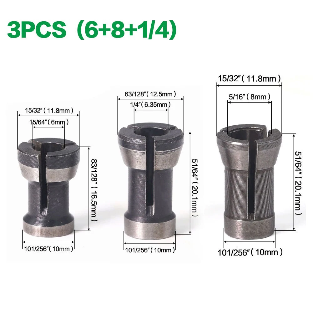 6pcs Router Bit Extension Collet Chuck Engraving Trimming Machine 6/ 6.35/ 8mm Carbon Steel For Woodworking 