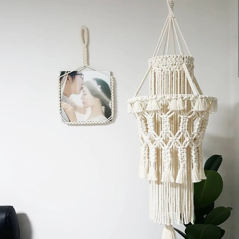 Макраме настенный гобелен ткать люстра с абажуром украшения Богемия ручной