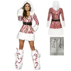 Роскошное женское рождественское платье с капюшоном, костюм Санта-Клауса для косплея, костюм для взрослых женщин, сексуальное Полосатое бархатное рождественское платье